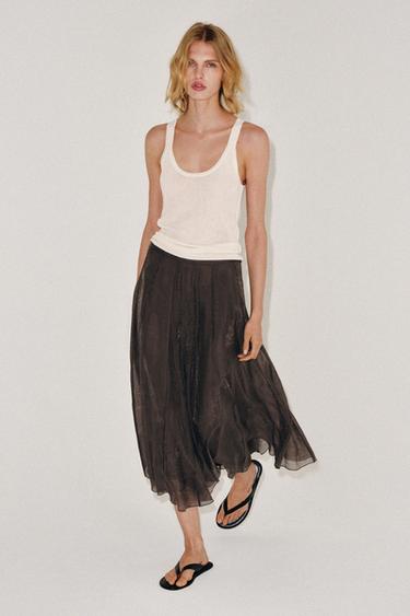 ZW COLLECTION FLOWING COMBINED SKIRT - Brown by Zara