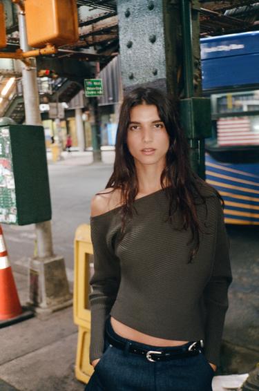 ASYMMETRIC RIB KNIT JUMPER - Khaki by Zara