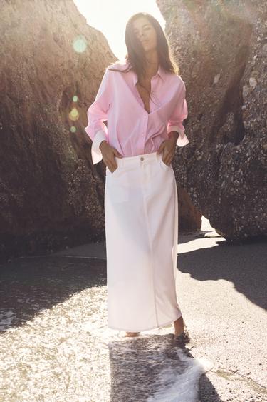 Z1975 DENIM LAYERED MIDI SKIRT - White by Zara