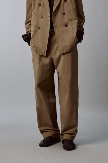 TECHNICAL WIDE-LEG SUIT TROUSERS - Light camel by Zara