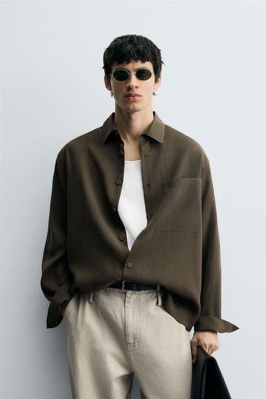 RELAXED FIT FLOWING SHIRT - Khaki by Zara