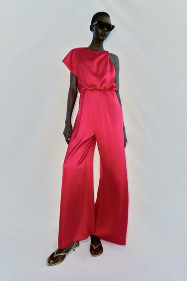 SATIN ASYMMETRIC JUMPSUIT - Fuchsia by Zara
