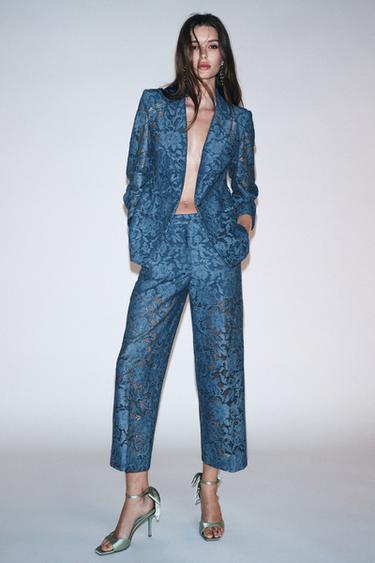CROPPED LACE TROUSERS - Blue by Zara