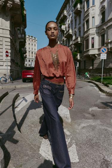 JACQUARD BALLOON TOP - MARSALA by Zara