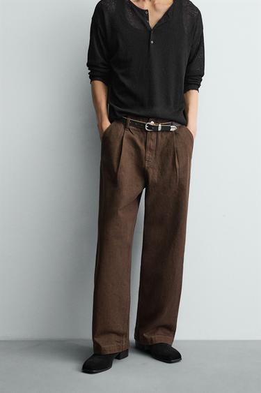 WIDE-LEG PLEATED JEANS - Brown by Zara