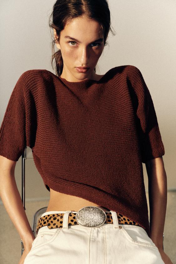 100% LEATHER ANIMAL PRINT BELT - Brown by Zara - Image 0