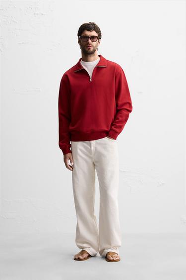BASIC QUARTER-ZIP SWEATSHIRT - Red by Zara - Image 0