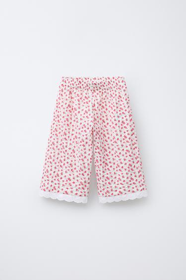 SMALL FLOWER CULOTTES TROUSERS - Red by Zara