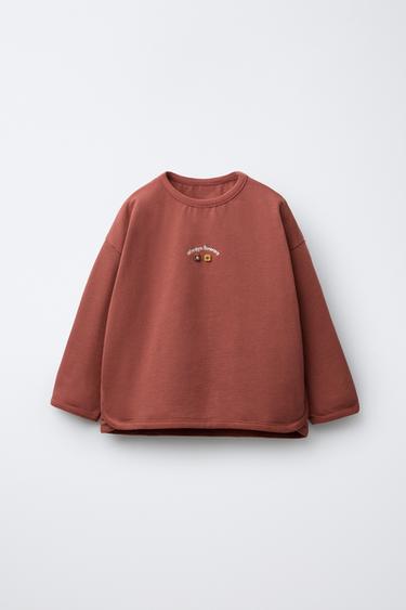 EMBROIDERED T-SHIRT - Tobacco by Zara