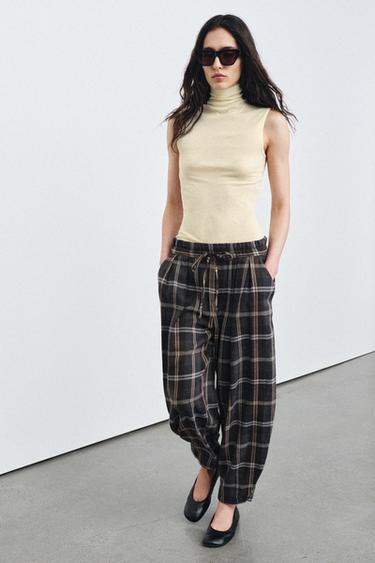 ZW COLLECTION CHECK TROUSERS - Grey marl by Zara