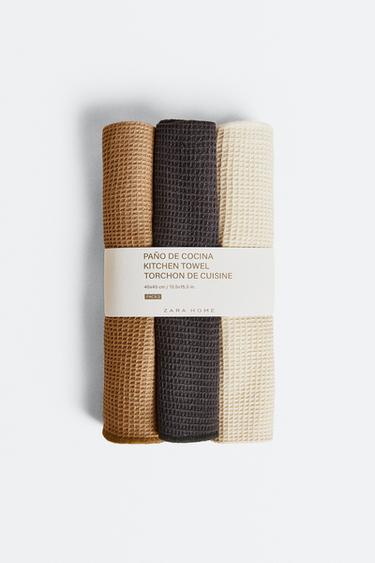 WAFFLE-KNIT CLEANING TEA TOWELS (PACK OF 3) - Grey / Tan by Zara