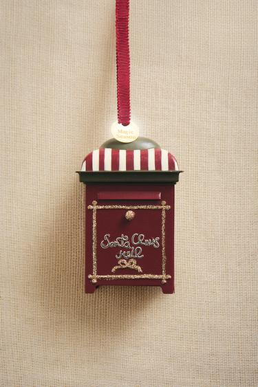 FATHER CHRISTMAS LETTER BOX CHRISTMAS TREE DECORATION - Red by Zara