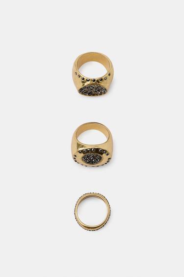 PACK OF 3 METAL RINGS WITH SPARKLE DETAIL - Golden by Zara