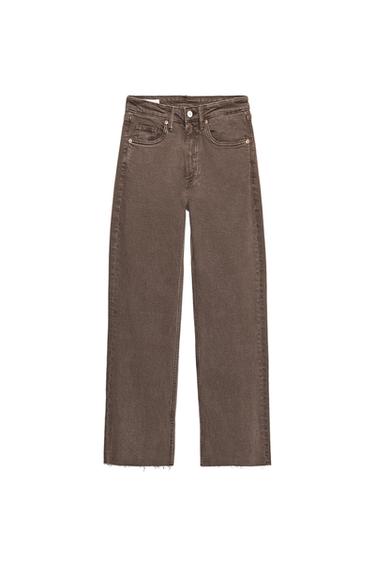 TRF HIGH-WAIST CROPPED FLARE JEANS - Brown by Zara