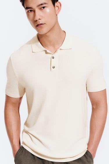 REGULAR FIT KNIT POLO SHIRT - Oyster-white by Zara