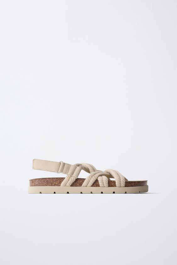 ROPE DETAIL LEATHER SANDALS - Sand Brown by Zara - Image 0