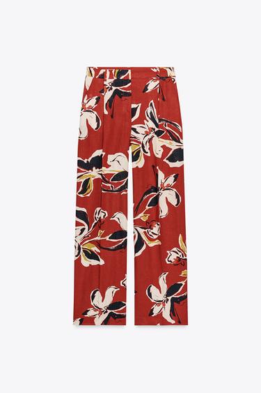 FLORAL PRINT LINEN BLEND TROUSERS - Multicoloured by Zara
