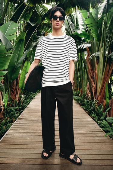 VISCOSE BLEND KNIT T-SHIRT - Ecru / Blue by Zara