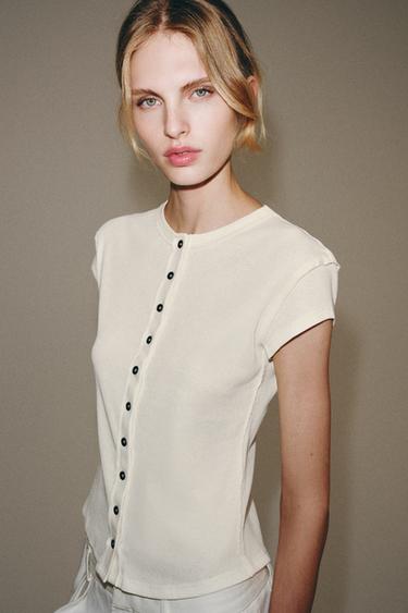 BUTTON PLACKET T-SHIRT - Ecru by Zara