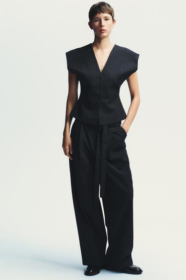 PLEATED TROUSERS WITH BELT - Navy blue by Zara