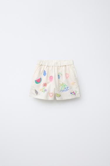 BERMUDA SHORTS WITH DIFFERENT EMBROIDERIES - Ecru by Zara - Image 0