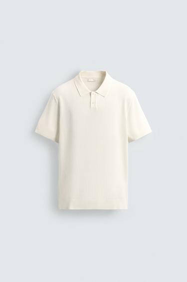 RIBBED KNIT POLO SHIRT - Ecru by Zara