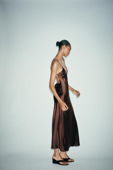 SATIN MIDI DRESS - Dark mink by Zara