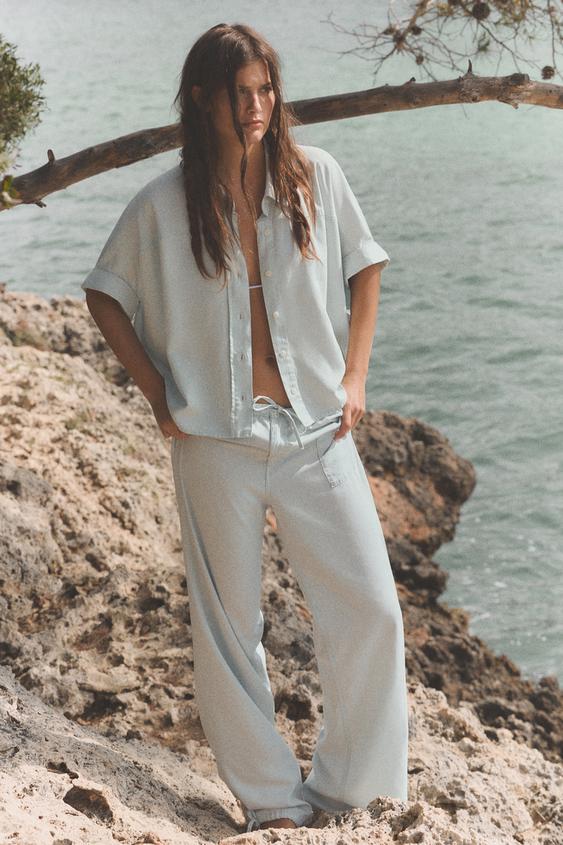 DRAWSTRING FLOWING TROUSERS - Light blue by Zara - Image 0