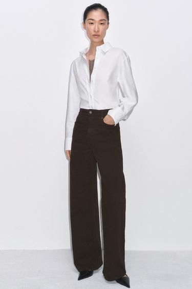ZW COLLECTION WIDE-LEG HIGH-WAIST JEANS - Brown by Zara