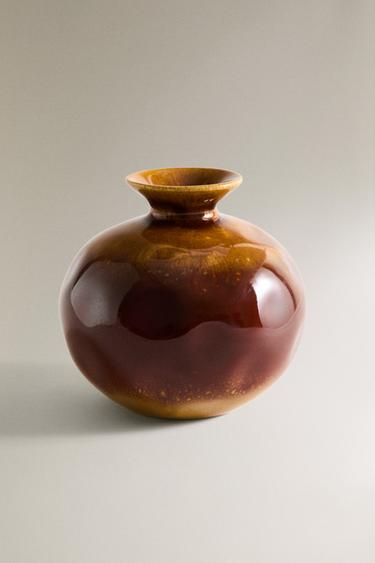 SHORT COLOURED CERAMIC VASE - Khaki by Zara