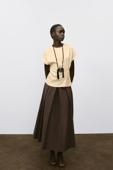 FLOWING LACE-UP TOP - Yellow by Zara - Image 0