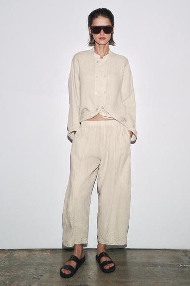 ZW COLLECTION LINEN TROUSERS - Light beige by Zara