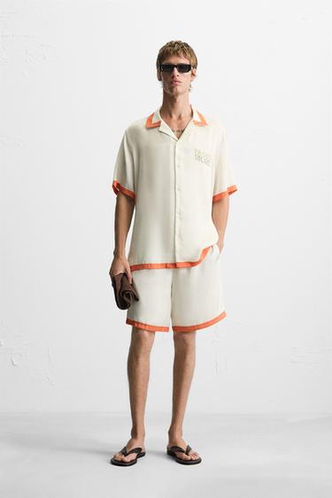 CONTRAST STRIPE SATIN SHIRT - Orange by Zara