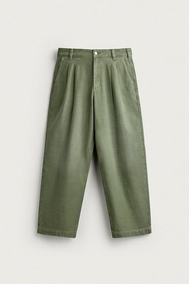 PLEATED BAGGY FIT CHINO TROUSERS - Mid-green by Zara