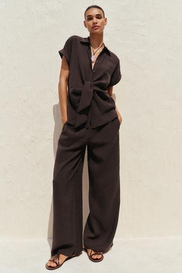 WIDE-LEG TROUSERS WITH ELASTIC WAIST - Brown by Zara