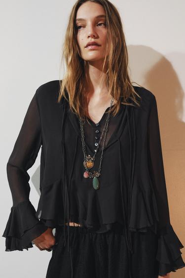 ZW COLLECTION RUFFLED SHIRT - Dark grey by Zara