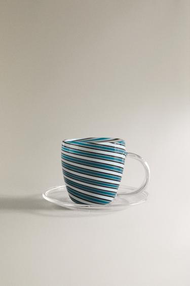 SPIRAL BOROSILICATE MUG AND SAUCER - Blue by Zara
