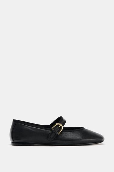 FLAT LEATHER BALLERINAS - Black by Zara