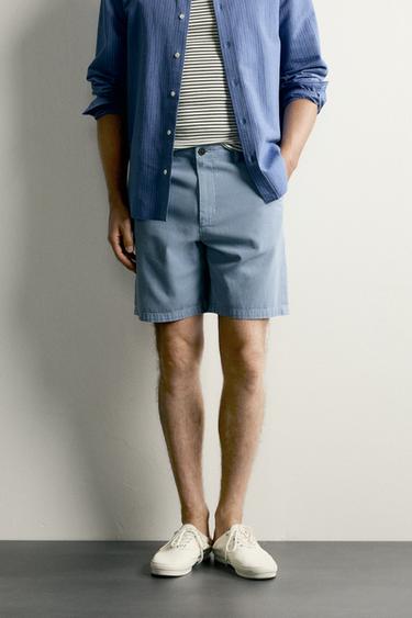 WASHED REGULAR FIT BERMUDA SHORTS - Light blue by Zara