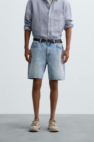 REGULAR FIT DENIM BERMUDA SHORTS - Light blue by Zara