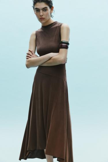 FLOWING MIDI DRESS - Brown by Zara - Image 0