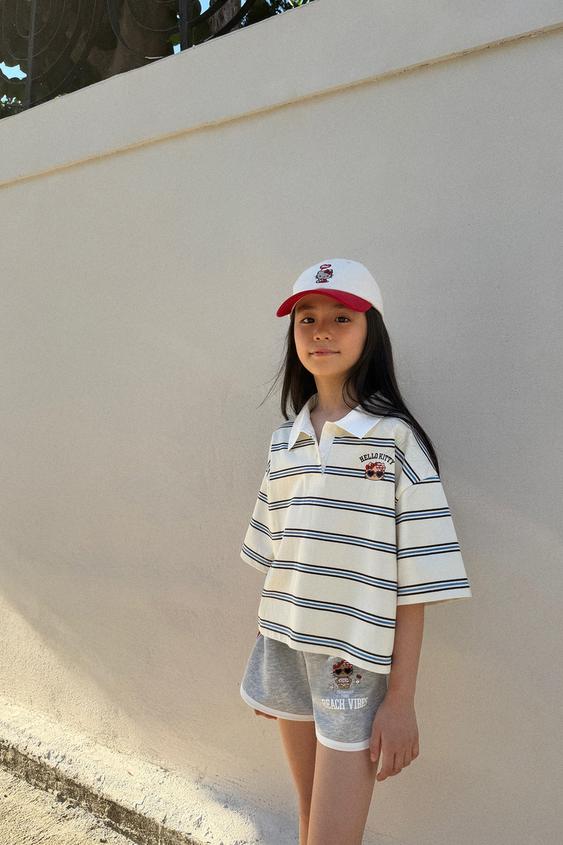 HELLO KITTY © SANRIO STRIPED CROPPED POLO SHIRT - White by Zara - Image 0