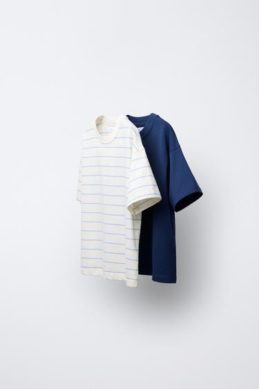 TWO-PACK OF PLAIN AND STRIPED T-SHIRTS - Sky blue by Zara