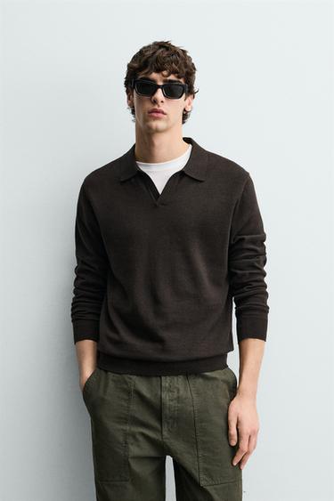 REGULAR FIT KNIT POLO SHIRT - Chocolate by Zara