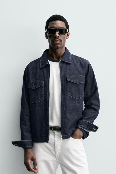 DENIM OVERSHIRT WITH ZIP - Indigo by Zara