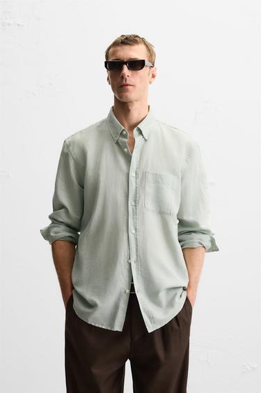 LINEN/COTTON SHIRT - Sea green by Zara