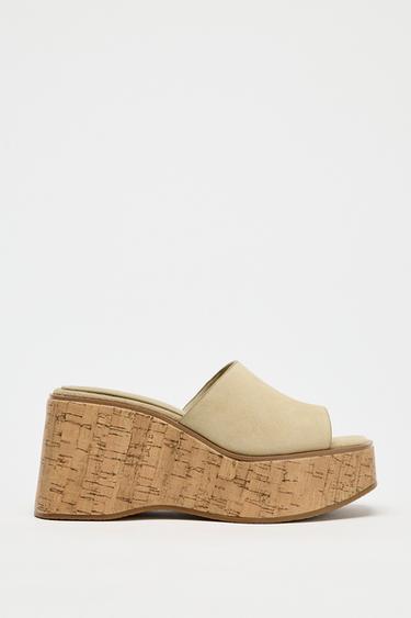 SPLIT SUEDE PLATFORM WEDGES - Light beige by Zara