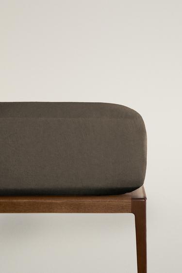 WASHED LINEN FITTED SHEET - Brown / Taupe by Zara