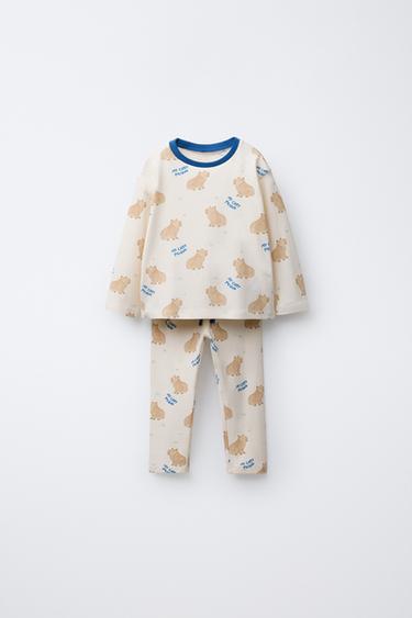 AGES 2-6/ CAPYBARA PRINT T-SHIRT AND TROUSERS PYJAMAS - camel by Zara - Image 0