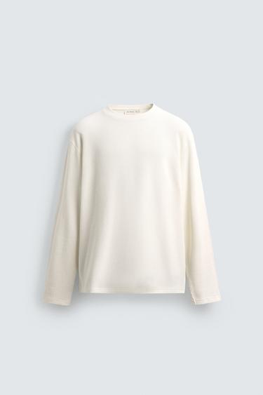 WAFFLE-KNIT TEXTURED T-SHIRT - Oyster-white by Zara